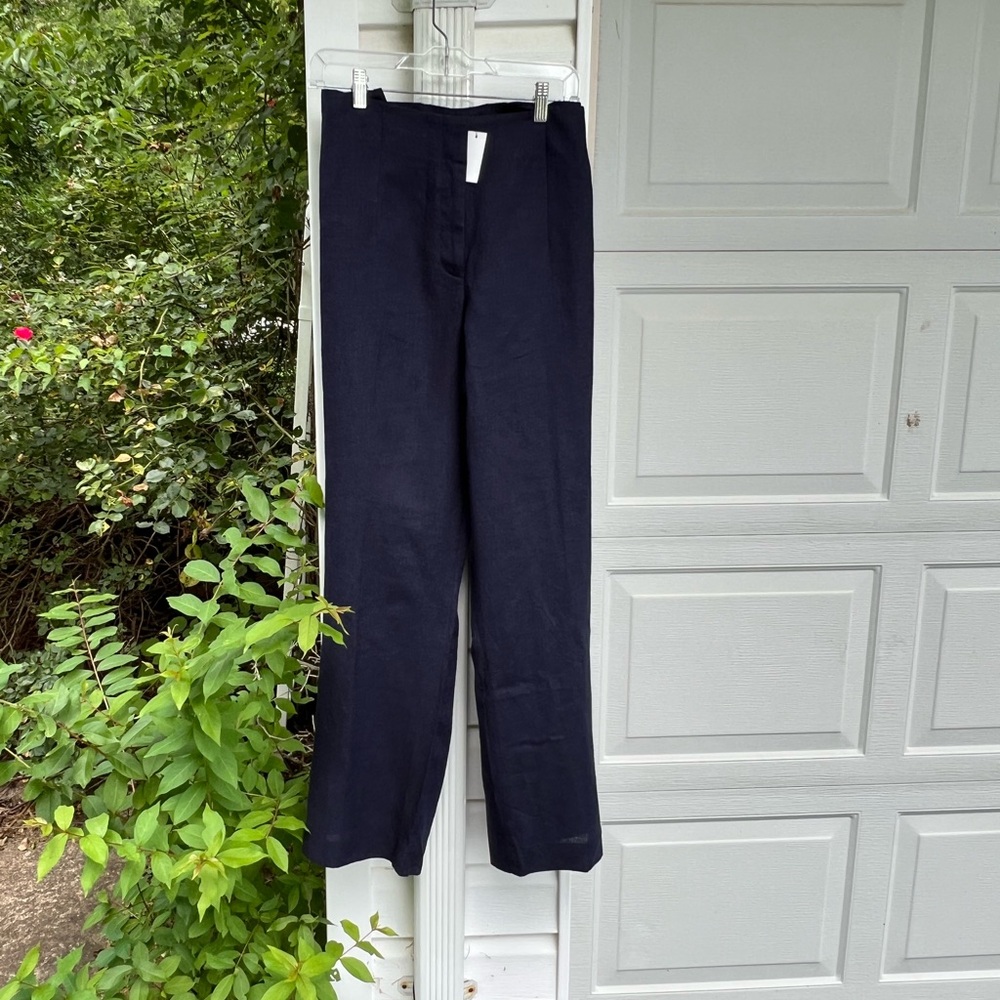 NWT Talbots  Wardrobe Workhorse! Navy Linen Blend Dress Pants Side Pockets